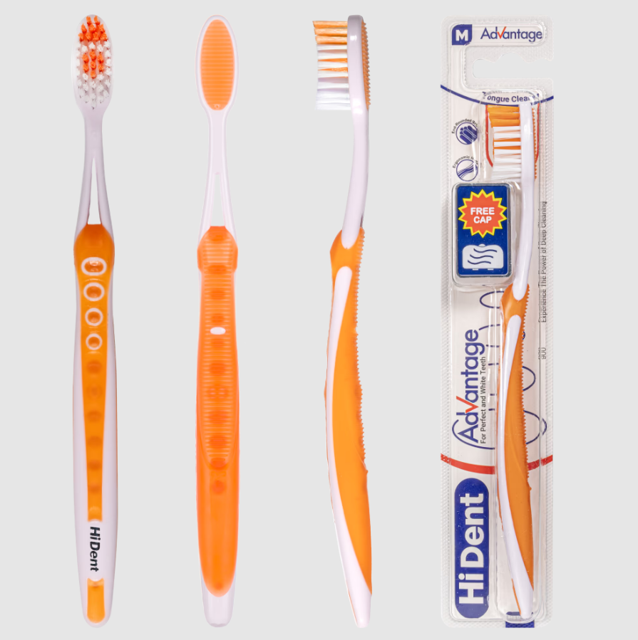 HiDent advantage soft- medium-hard toothbrush with cap