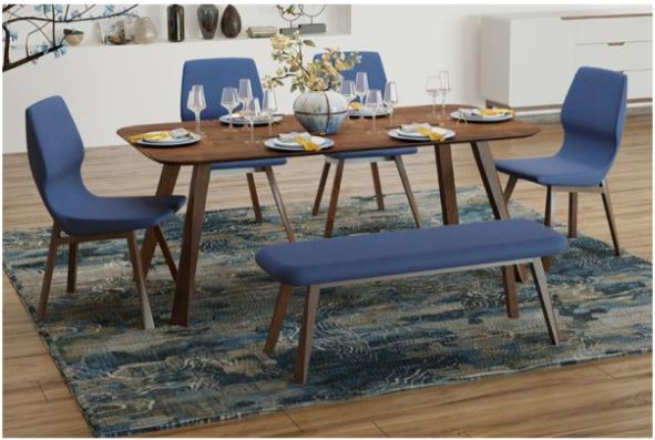 IRA , Post-Modern Dining Set with Curved Upholstered Chairs & Beech Wood Legs
