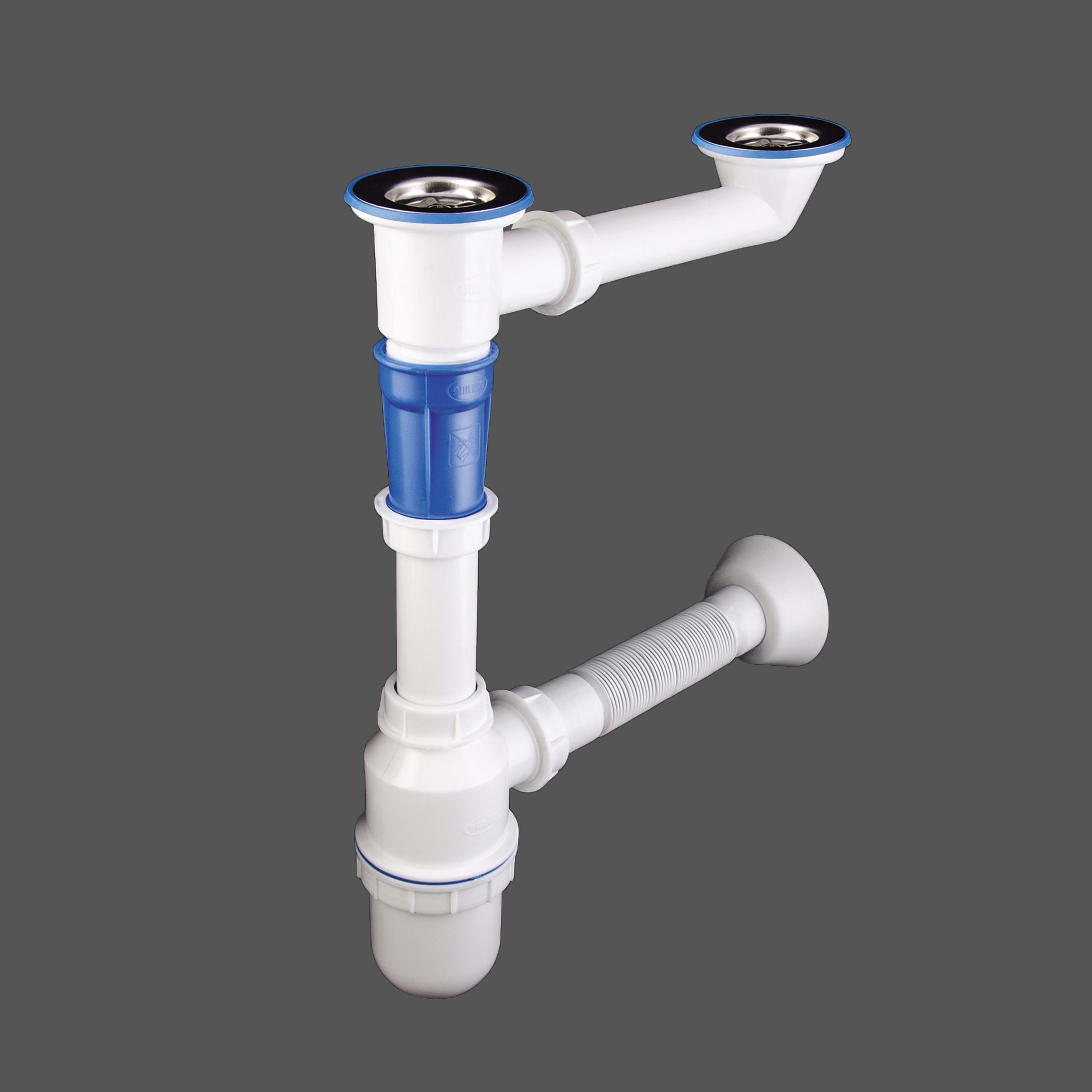 Bottle trap for double bowl sinks