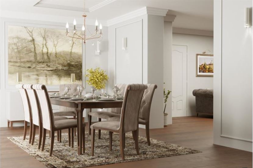 LOMAN , Neoclassical Dining Set with Beech-Veneered Table & Upholstered Chairs