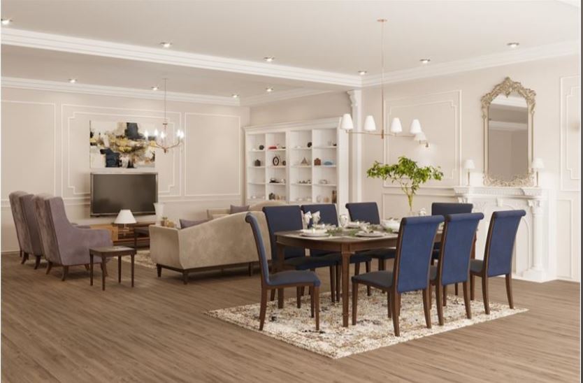 LOMAN , Neoclassical Dining Set with Beech-Veneered Table & Upholstered Chairs