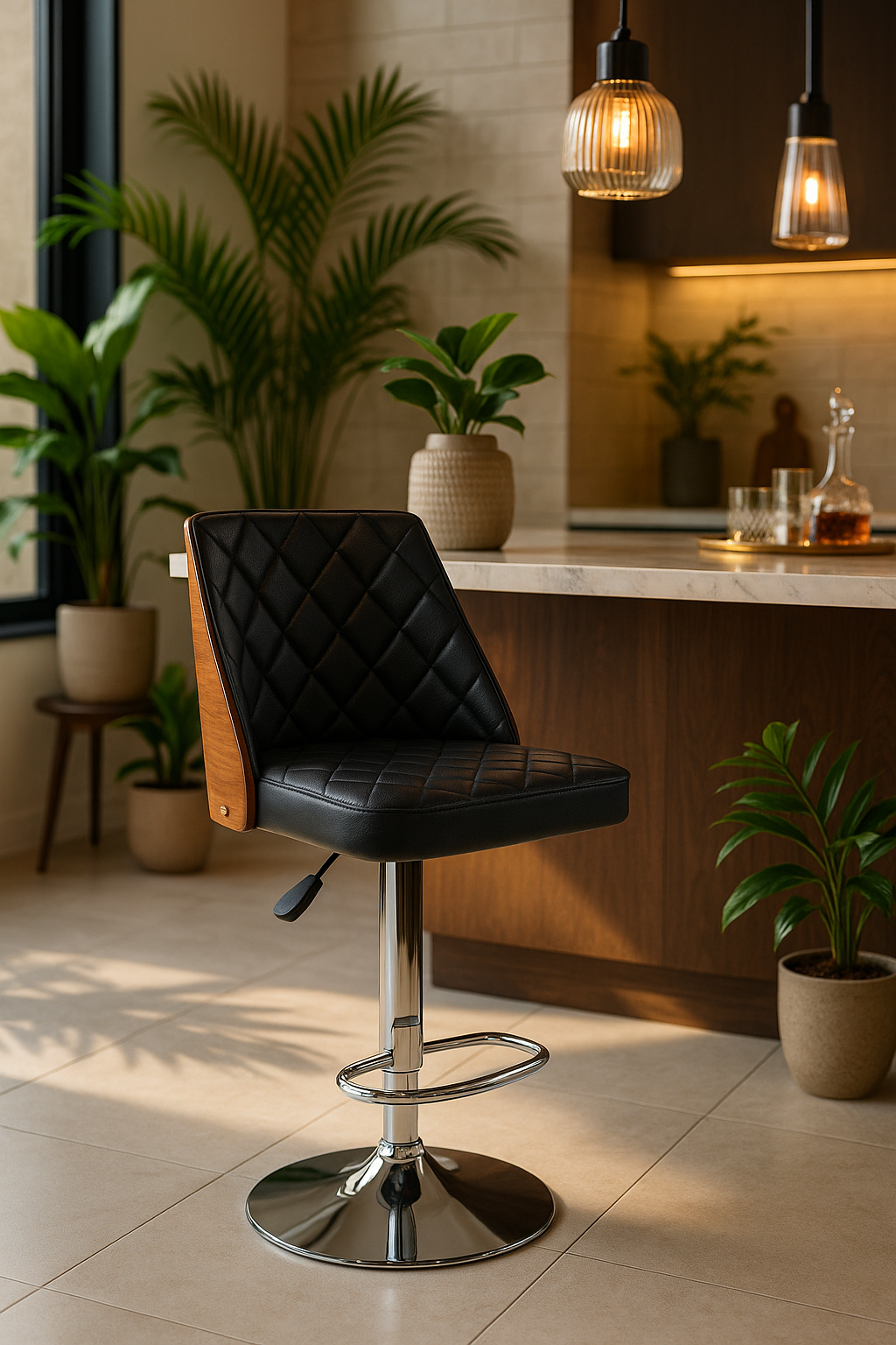 Modern Adjustable Upholstered Wooden Counter Chair with Hydraulic Lift