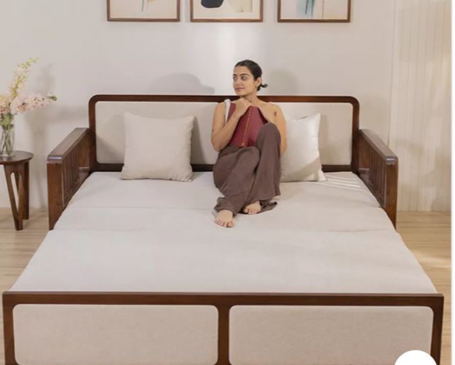 Zed Design Modern Solid Natural Wood Convertible Sofa Bed with Minimalist Design, 220 cm