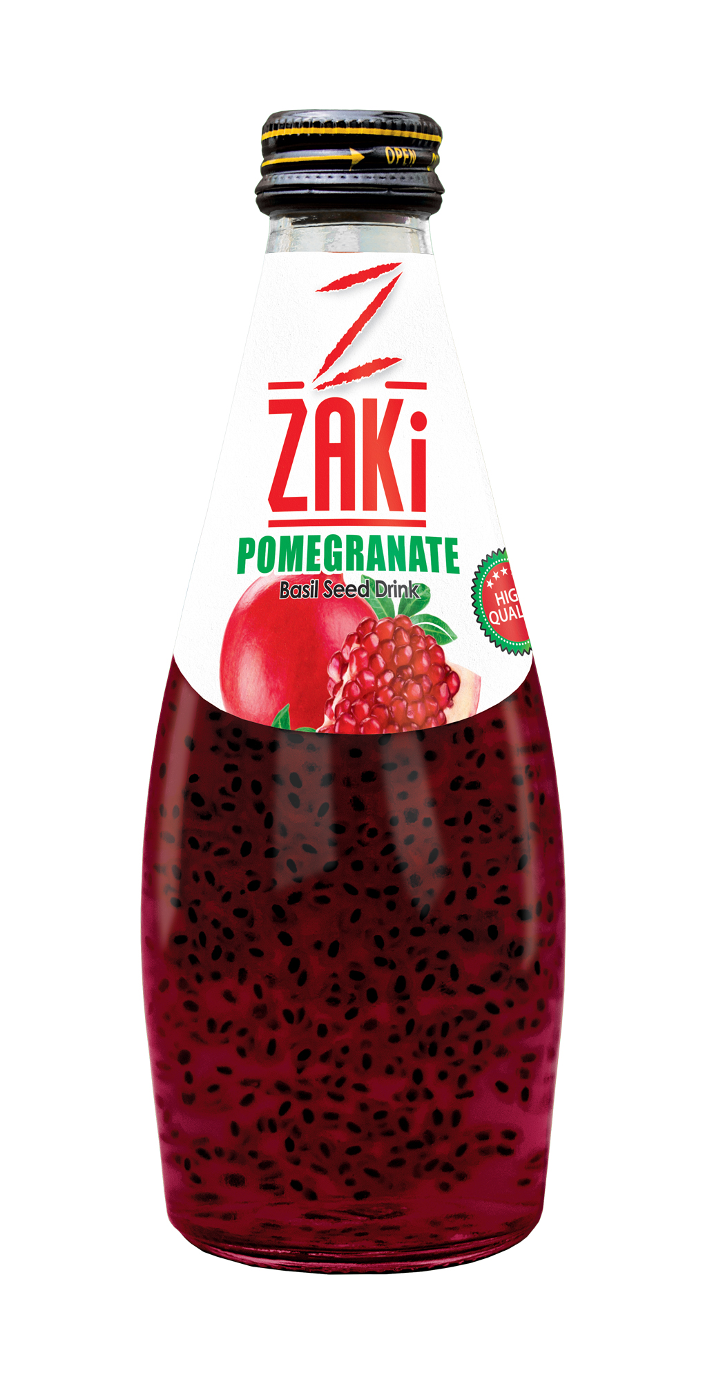 Pomegranate-Flavored Basil Seed Drink – 300ML Glass Bottle