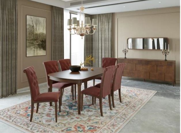 LOMAN , Neoclassical Dining Set with Beech-Veneered Table & Upholstered Chairs