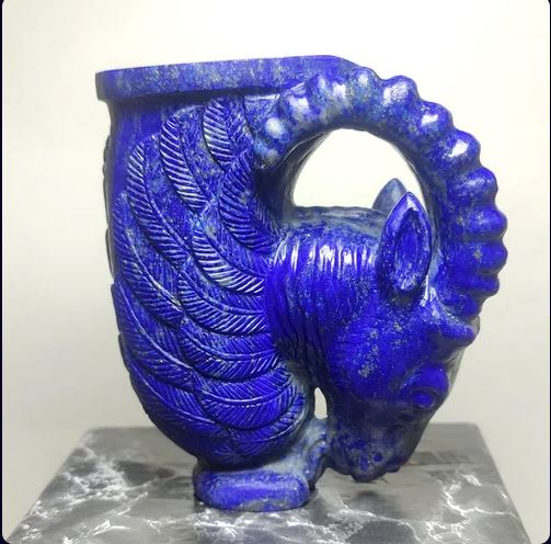 Handcrafted Afghan Lapis Lazuli Mountain Goat Decorative Collectible Gemstone Statue