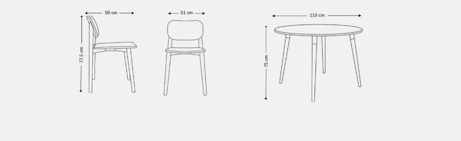 LAVIN , Beech Wood Dining Set with Upholstered Plywood-Backed Chairs