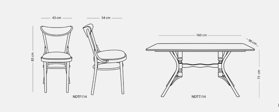 GERUF 114 , Classic Bentwood Dining Chair & Walnut Wood Table Set