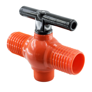Double-ended tee ball valve- flat-A rib head-One side of the gear out -Branching from below