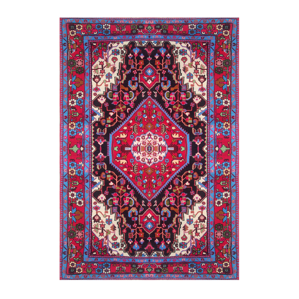 Handmade Persian White Lachak Carpet-Navy Blue Background