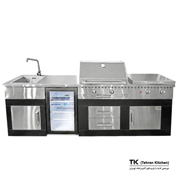 Tehran Kitchen 242 cm Gas & Charcoal BBQ with Fryer, Sink & Stainless-Steel Front