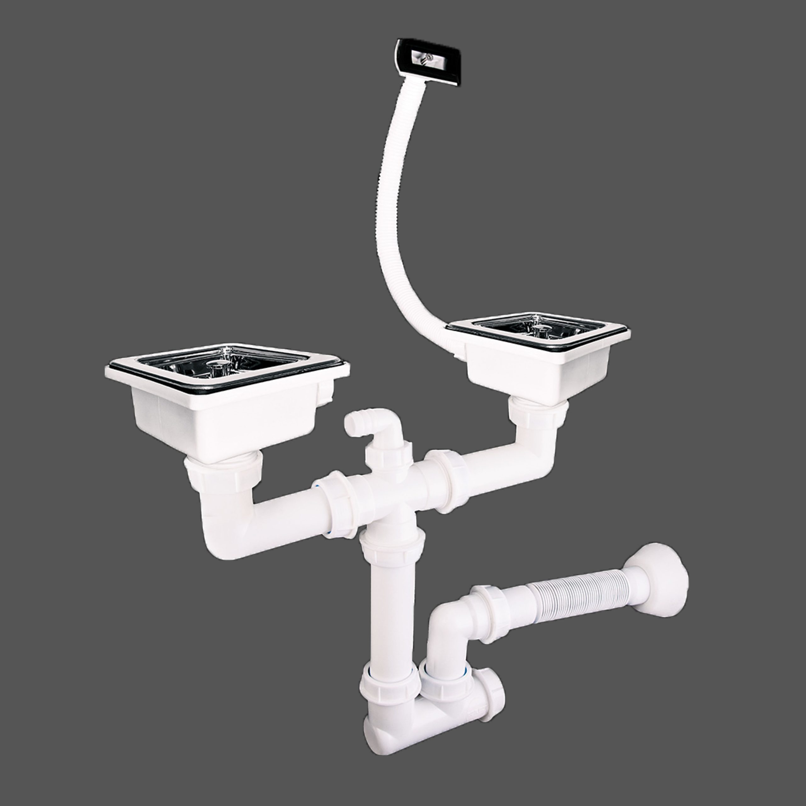 square drain siphon for double bowl sinks with overflow include cleaning port