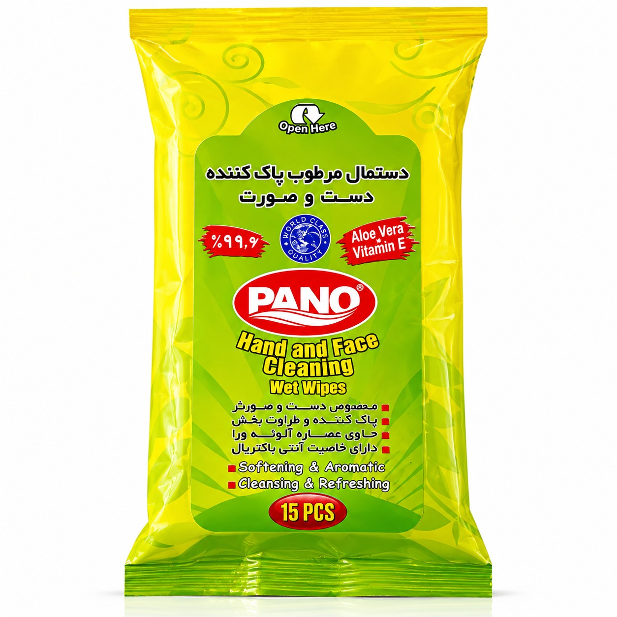 PANO Hand & Face Antibacterial Wet Wipes (15 Wipes)