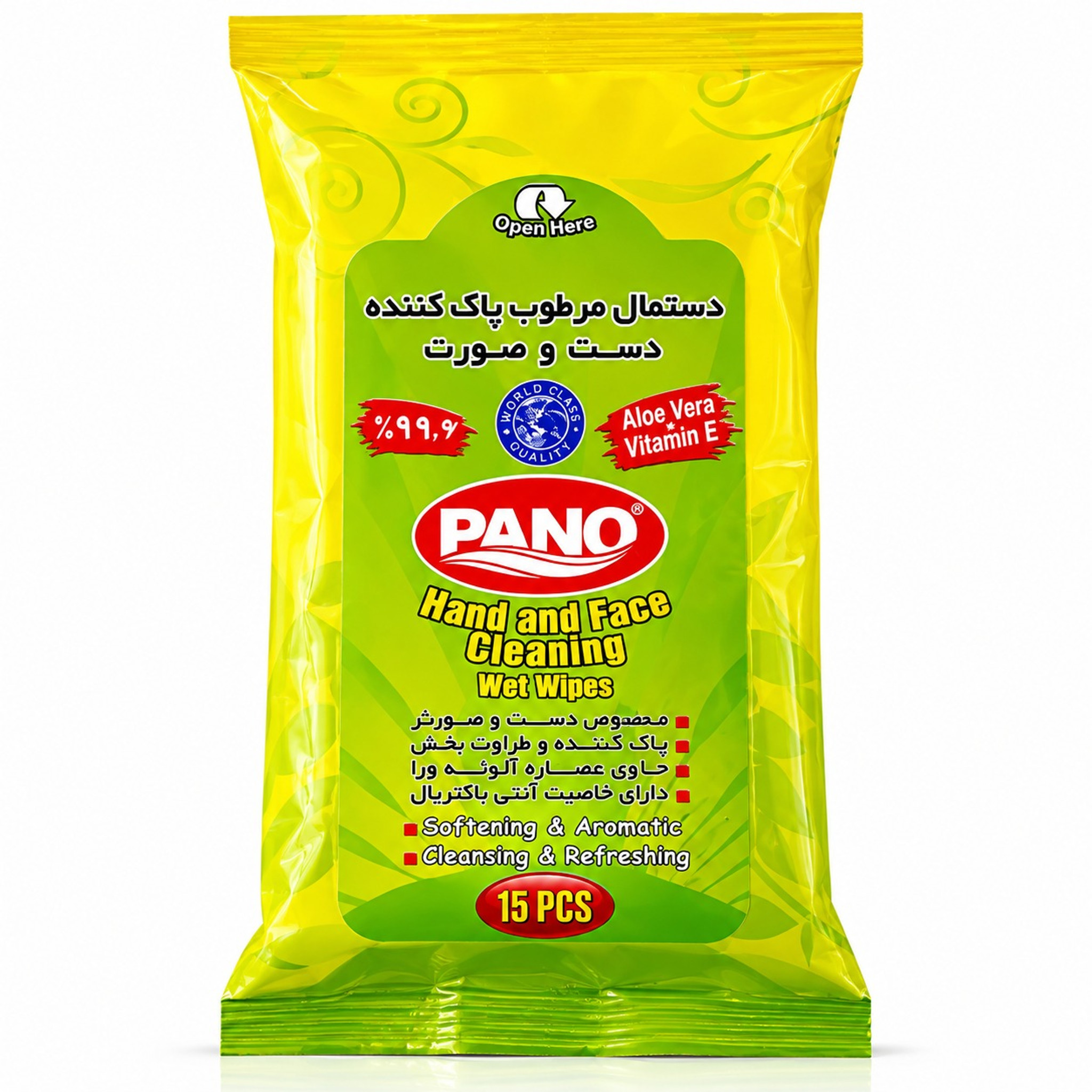 PANO Hand & Face Antibacterial Wet Wipes (15 Wipes)