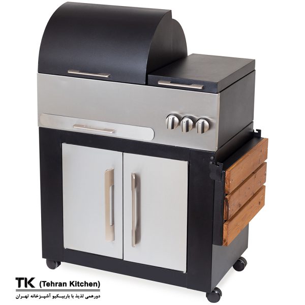 Tehran Kitchen 75 cm Gas & Charcoal BBQ with Cabinet, Side Burner & Stainless-Steel Front