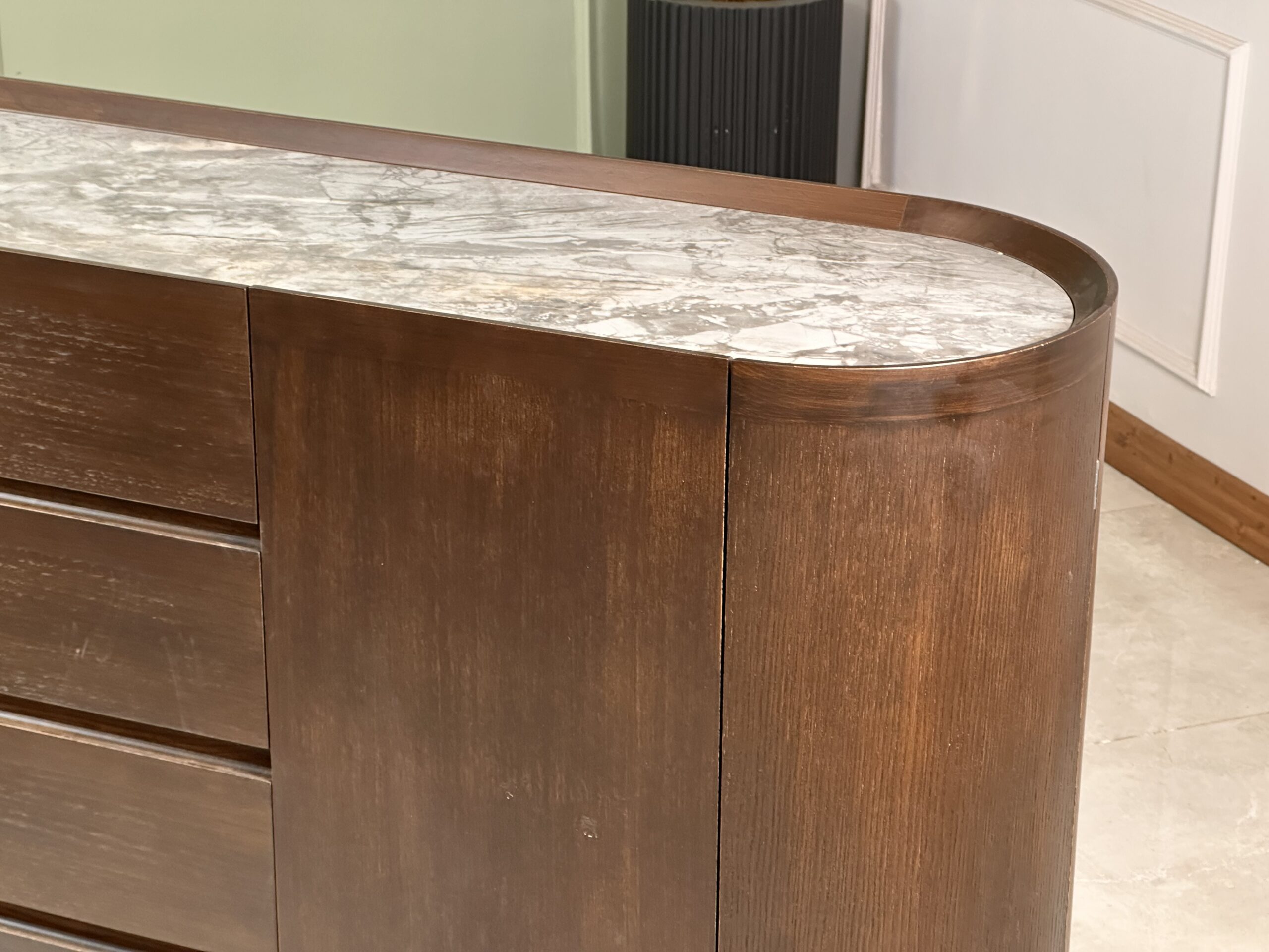 Zed Design Comfort Ceramic Console with Natural Oak Veneer Cabinet & Ceramic Slab Top