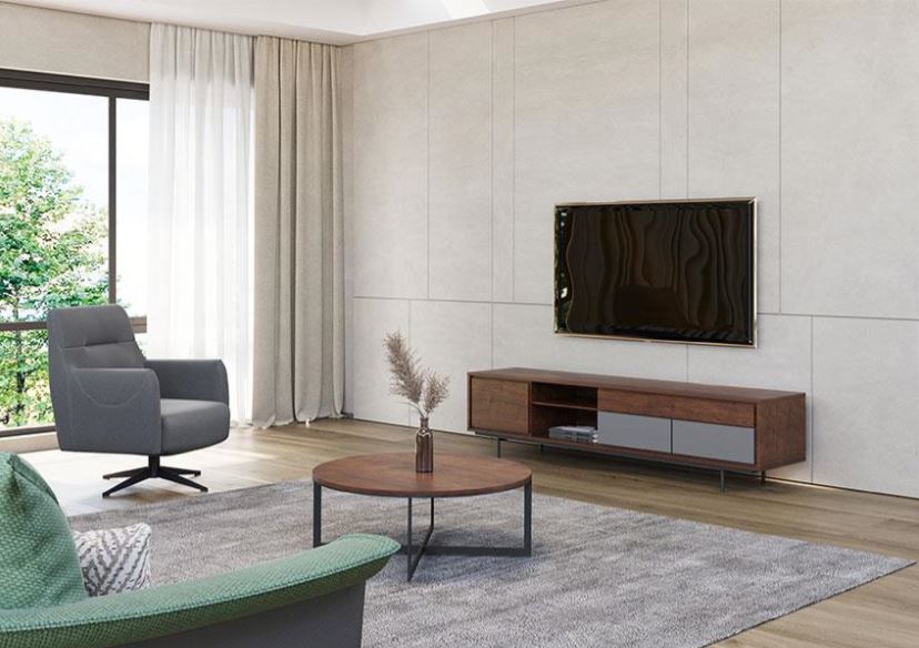 ALVAND , Modern Beech-Veneered MDF TV Stand with Hidden Soft-Close Drawer