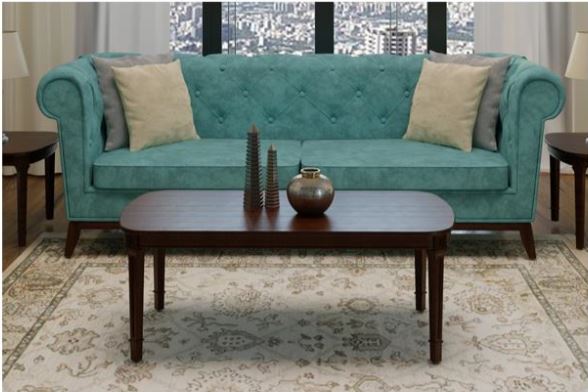 LOMAN ,Neoclassical Oval Coffee Table with Turned Beech Wood Base