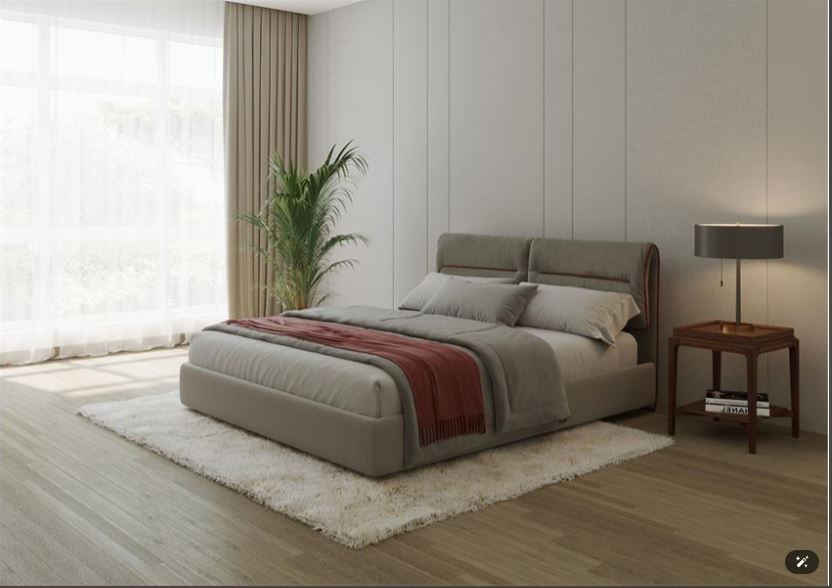 MAANI  Modern Upholstered Gas-Lift Storage Bed with Beech Wood Legs