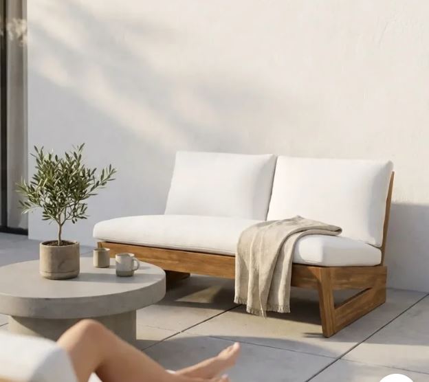 Zed Design Modern Walnut Wood 150cm Upholstered Sofa with Custom Fabric