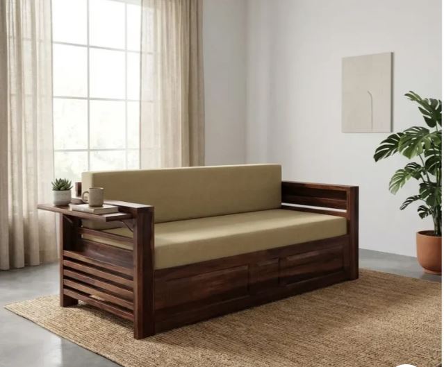 Zed Design Artin Modern Solid Natural Wood Convertible Sofa Bed, 220 cm