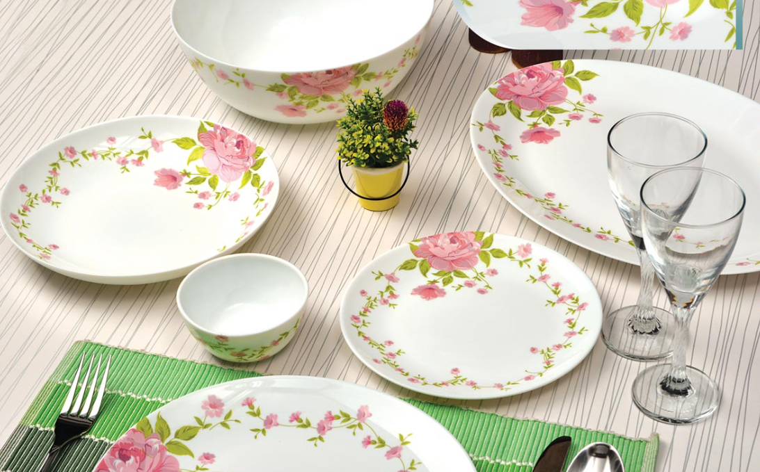 Decorated Opal Dinnerware & Serving Set  Multiple Designs