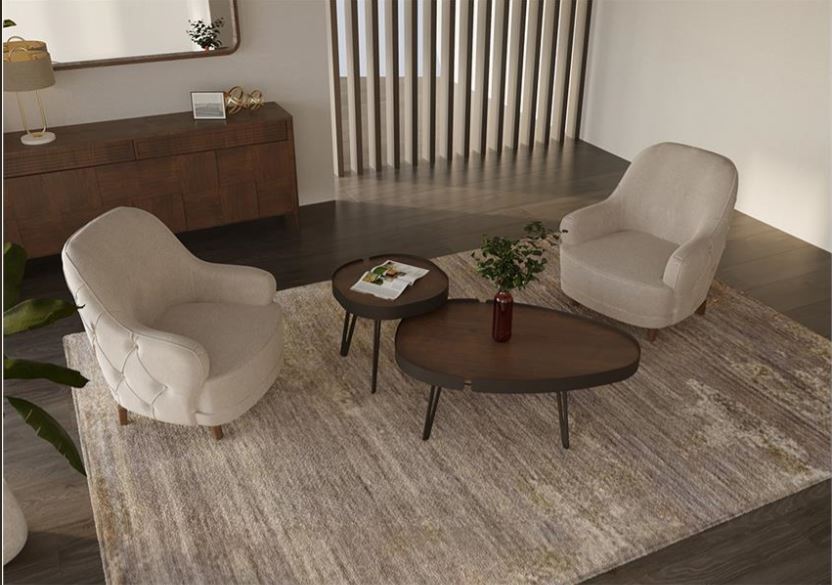 ARDIN , Post-Modern 3-Piece Coffee Table Set with Ceramic & Walnut-Veneered Tops