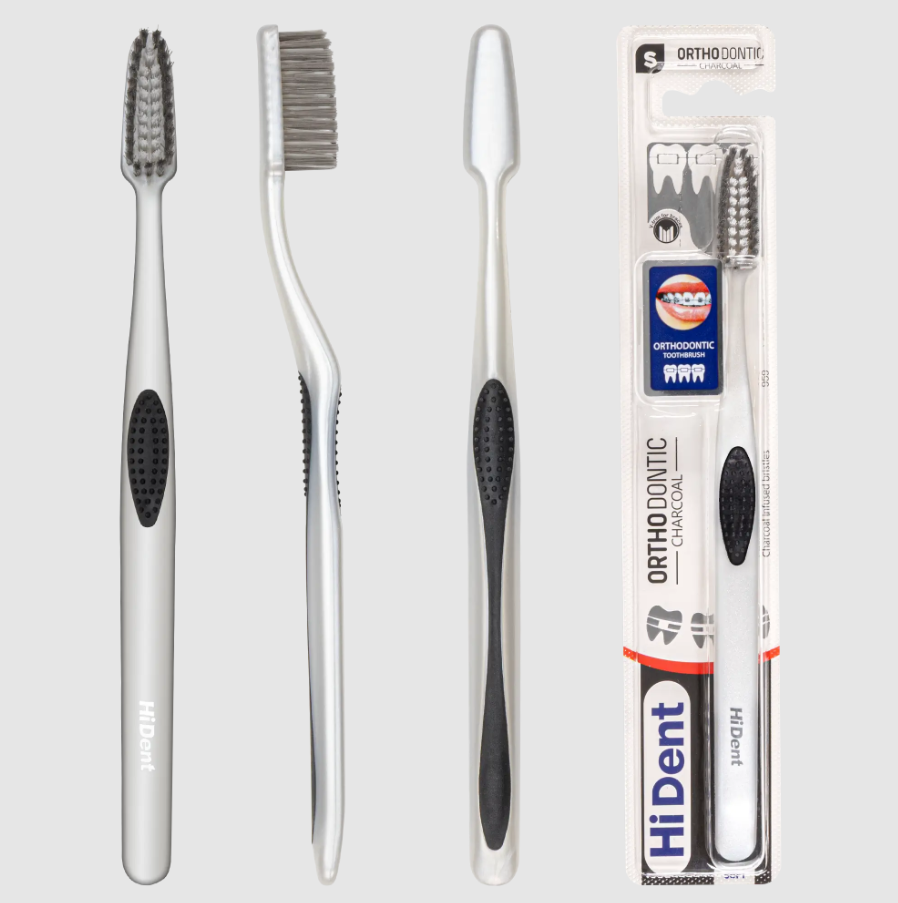 HiDent diamond orthodontic charcoal soft toothbrush with cap
