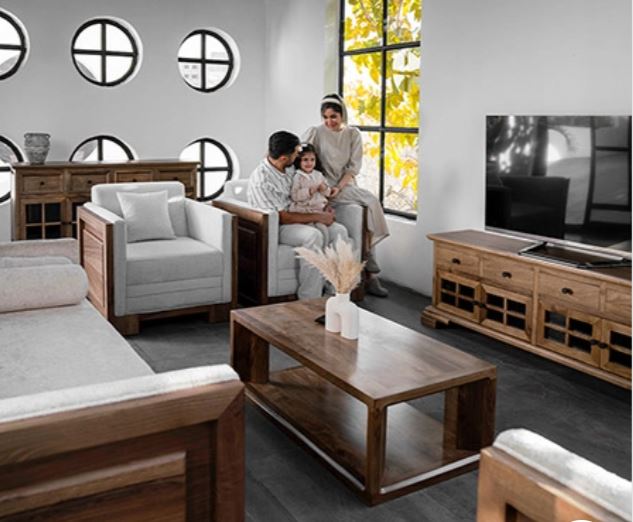 Zed Design Modern Solid Walnut Wood Living Room Sofa Set with 3-Seater, 2-Seater & Single Sofa