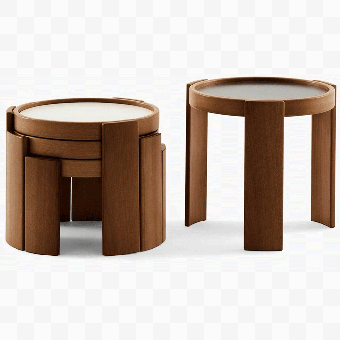Zed Design Comfort Nesting Tables with Ceramic Tops & Natural Wood Structure
