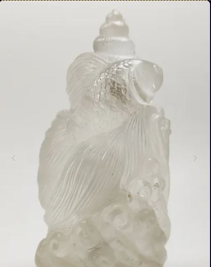 Handcrafted Natural Quartz Fish Design Perfume Bottle with Snail Lid Decorative Gemstone Collectible