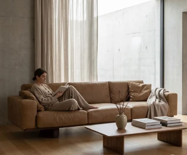 Zed Design Barana Modern Sofa with Solid Natural Walnut Wood Frame, High-Density Foam & Hypoallergenic Finish