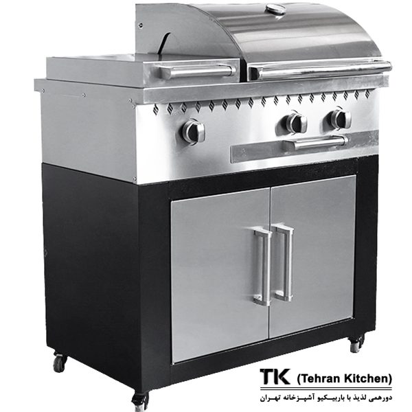 Tehran Kitchen 92 cm Gas & Charcoal BBQ with Cabinet, Stainless-Steel Top & Front, and Side Burner