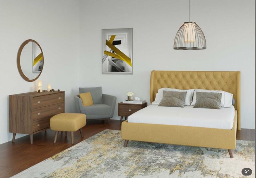 LAVAN , Upholstered Bedroom Set with Beech Wood Details & Soft-Close Storage