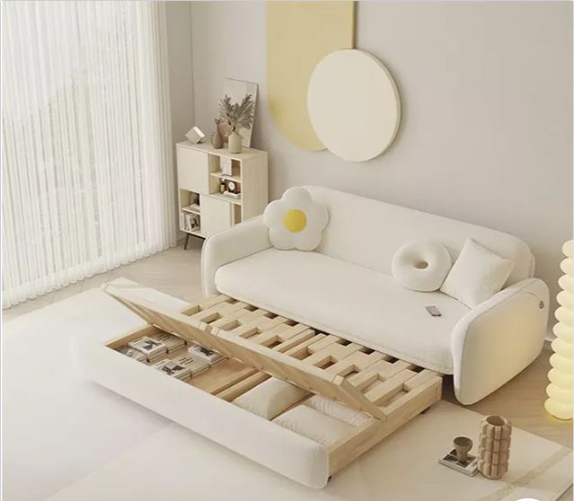 Zed Design Sofia Minimalist Sofa Bed with Solid Natural Pine Wood Frame, High-Density Foam & Turkish Teddy Fabric