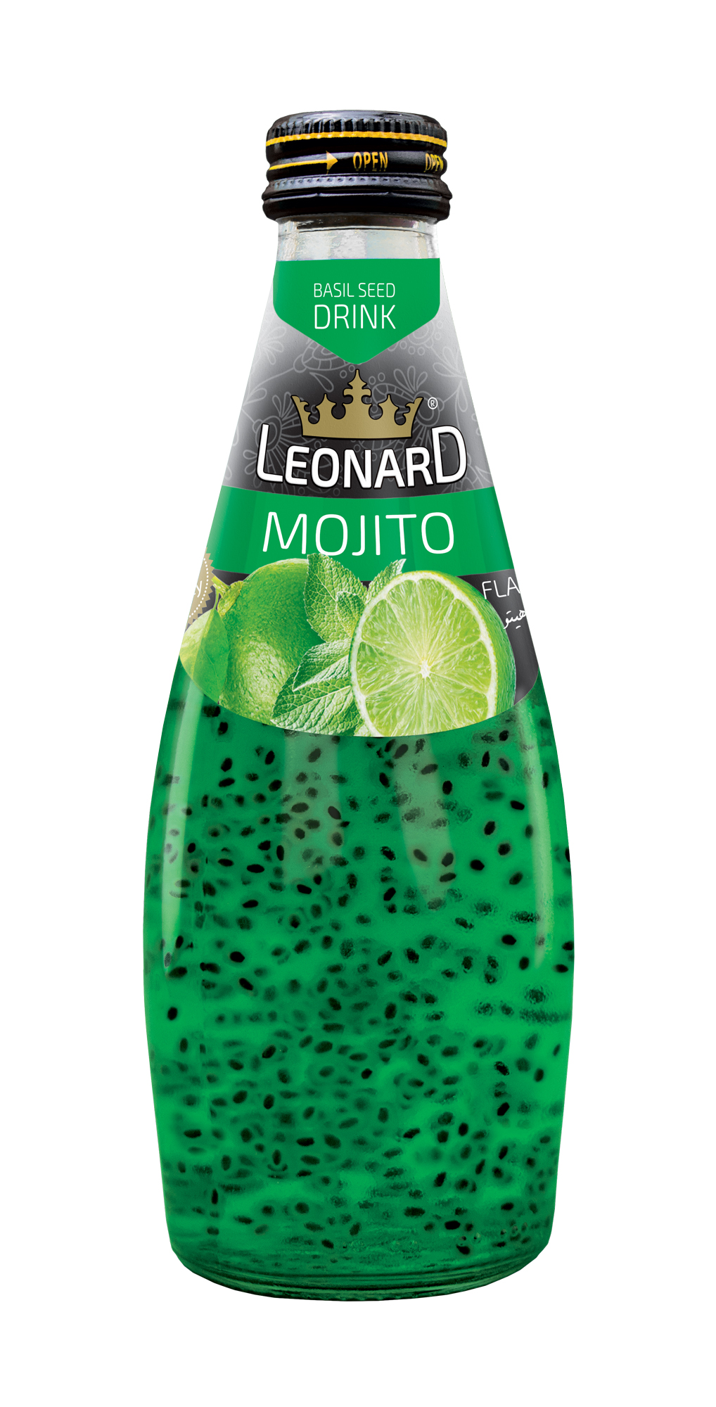 Basil Seed Drink with Mojito Flavor – 300 ml Glass Bottle