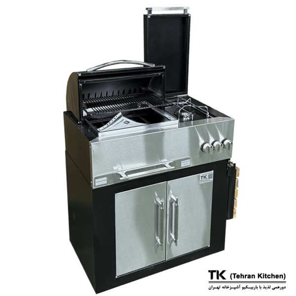 Tehran Kitchen 75 cm Gas & Charcoal BBQ Grill with Cabinet and Side Burner