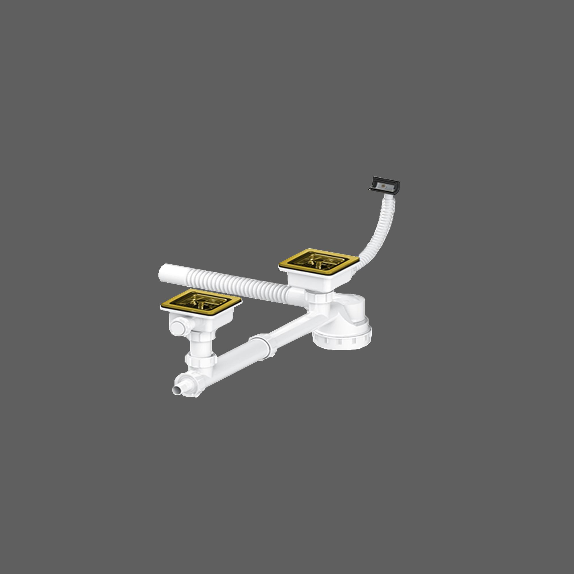 Extra-Flat Square Fancy Double-Bowl Siphon with Overflow
