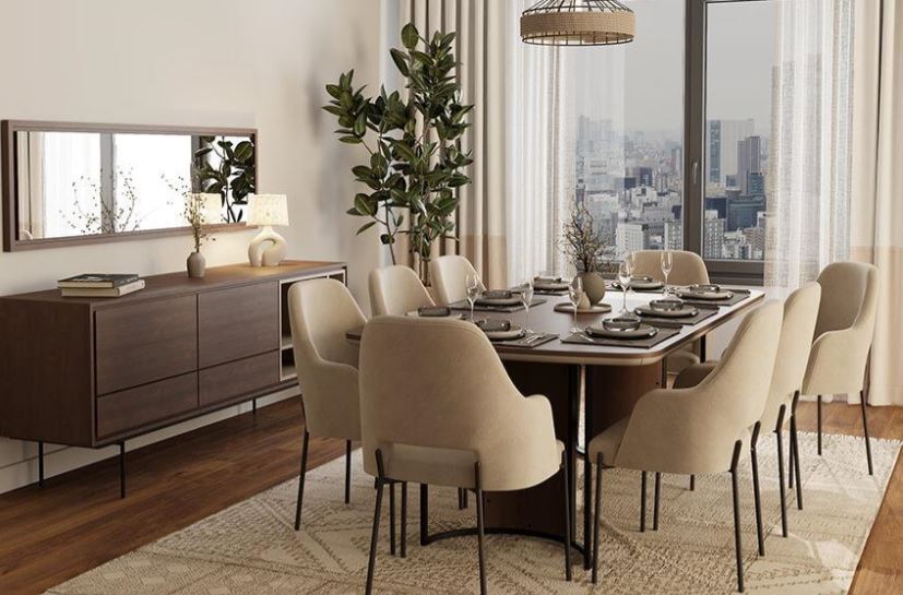 LAVIN , Beech Wood Dining Set with Upholstered Plywood-Backed Chairs