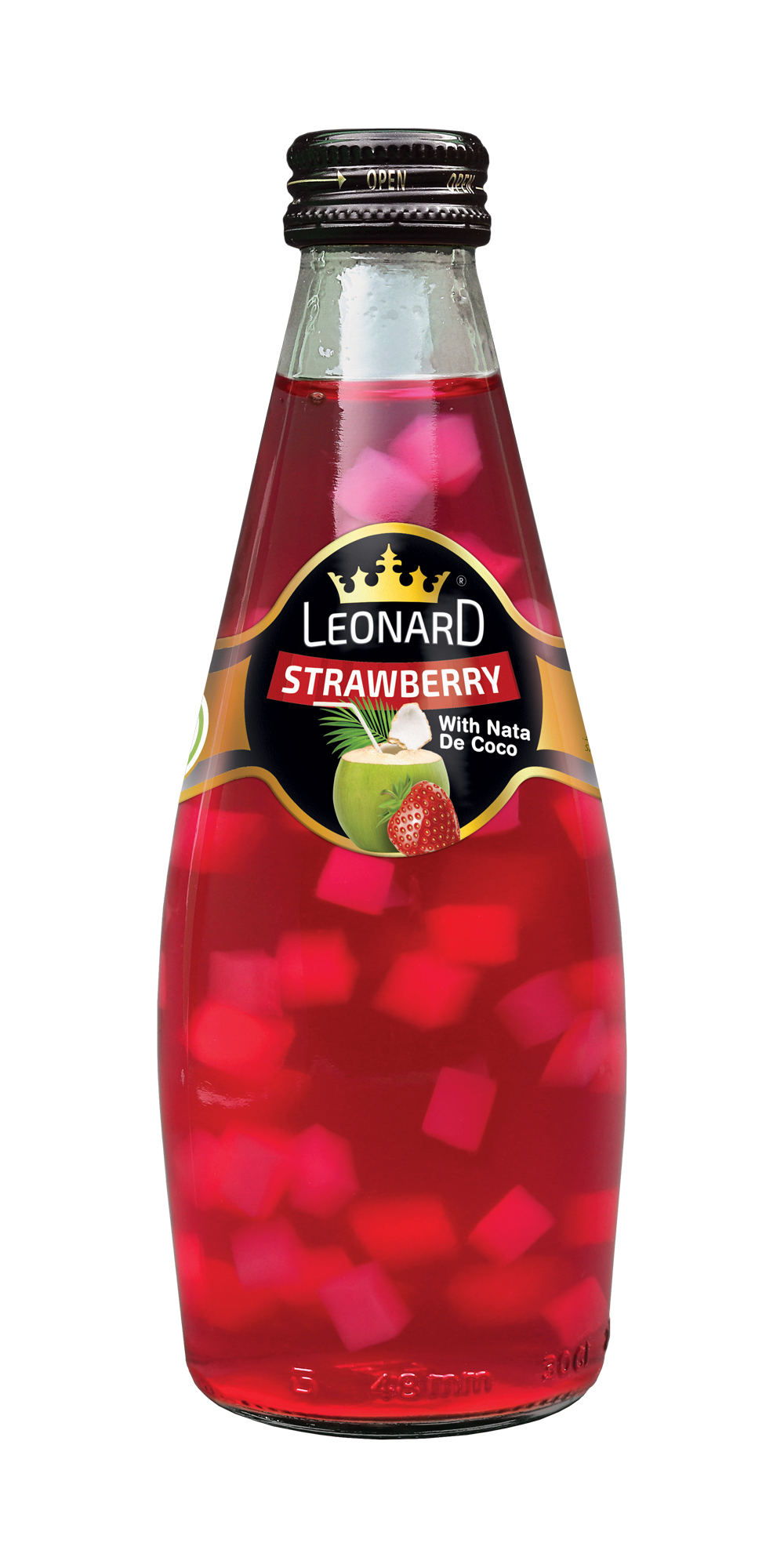 Nata de Coco Strawberry Flavored Drink – 300 ml Glass Bottle