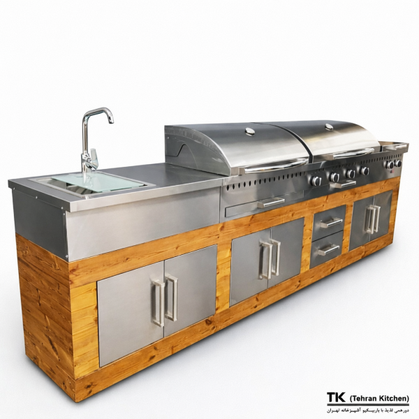 Tehran Kitchen 370 cm Gas & Charcoal BBQ Island  Stainless Steel & Thermowood