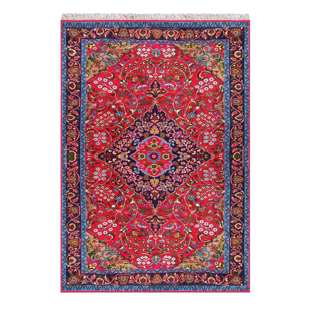 Malayer Handwoven Persian Rug-Lachak Pich Design, Deep Red Ground
