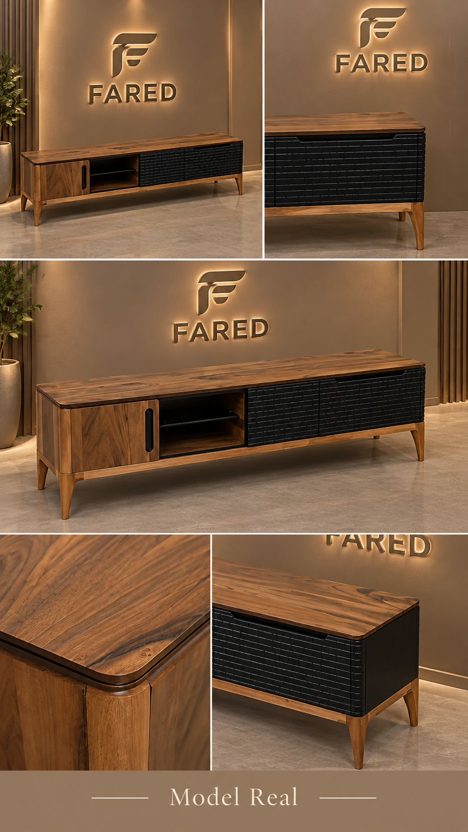 Fared Real TV Table – Natural Walnut Veneer with Georgian Beech Wood Base