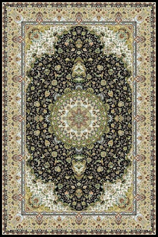 Persian Machine-Woven Carpet Medallion Design (Black & Cream)
