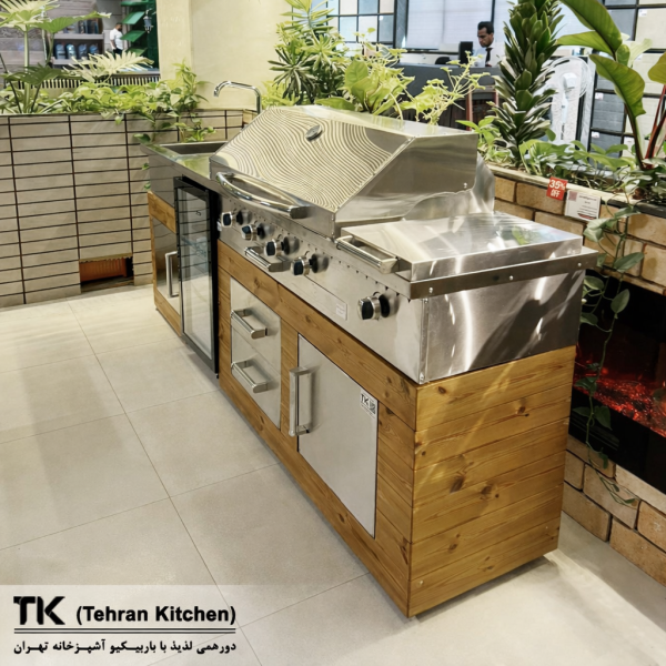 Tehran Kitchen 242 cm Gas & Charcoal BBQ with Sink, Side Burner & Thermowood Cabinet