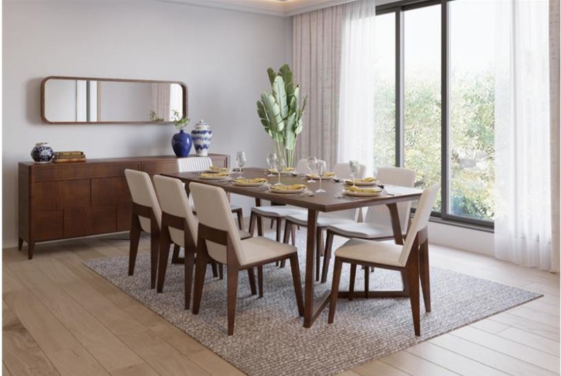 MERIAN , Timeless Beech-Veneered Dining Table Set with Upholstered Chairs