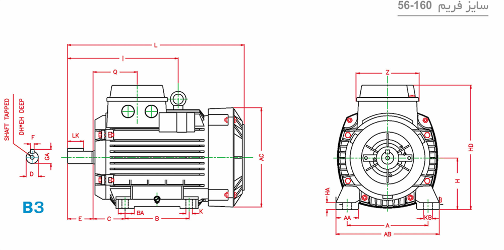 Three-phase induction electromotor, single-turn, aluminum frame 63M2A .18-3000 54F 220/380 B35 IE4