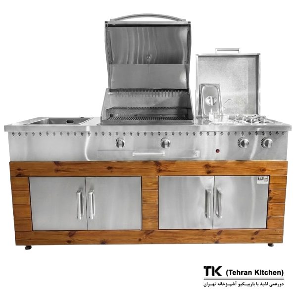 Tehran Kitchen 190 cm Gas & Charcoal BBQ with Fryer, Side Burner, Sink & Thermowood Cabinet