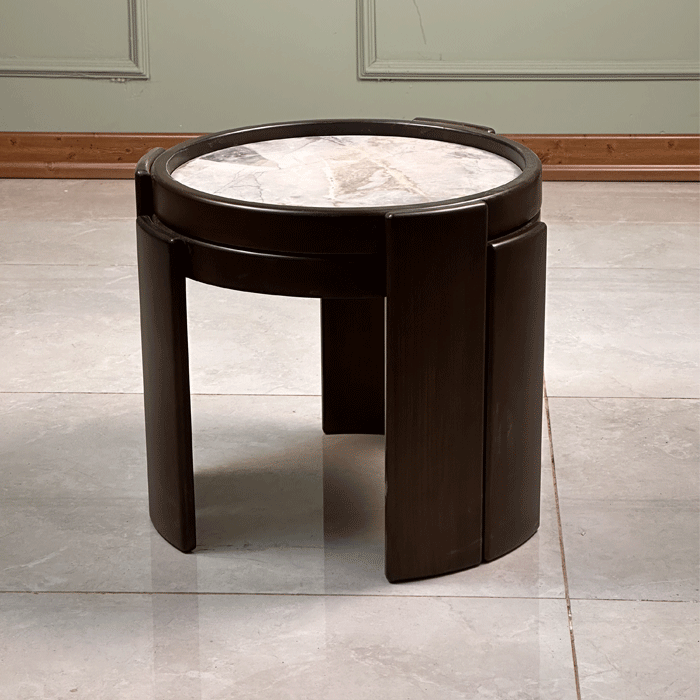 Zed Design Comfort Nesting Tables with Ceramic Tops & Natural Wood Structure