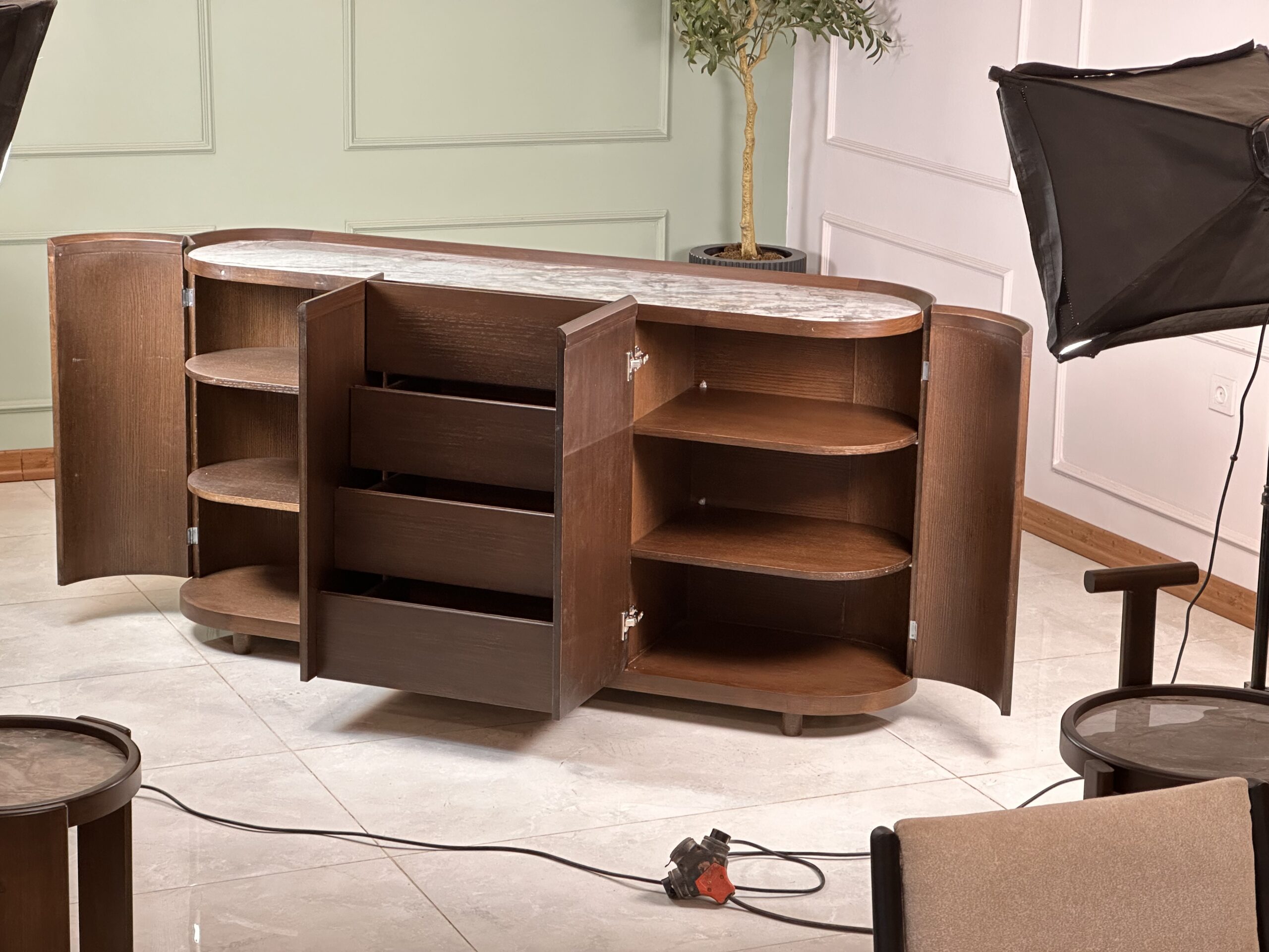Zed Design Comfort Ceramic Console with Natural Oak Veneer Cabinet & Ceramic Slab Top
